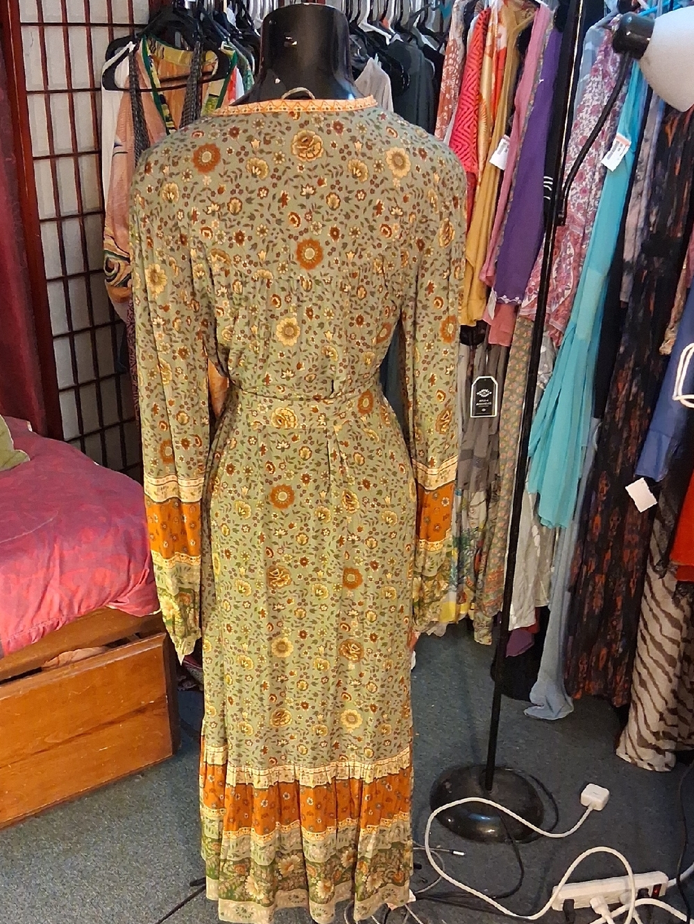 Spell Olive & Rust Floral Tie-Waist Viscose Midi Dress - Picture 3 of 8